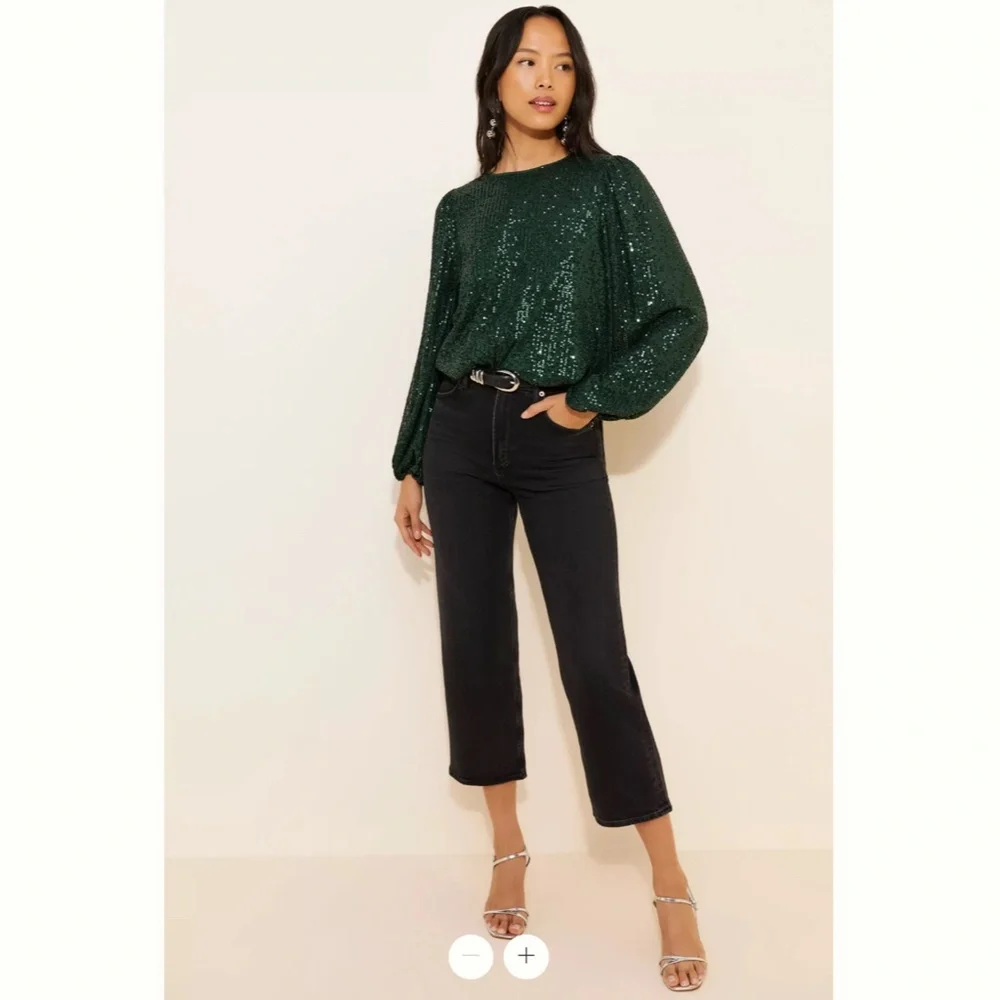 Anthropologie Flat White Sequin Crew Neck Top_3